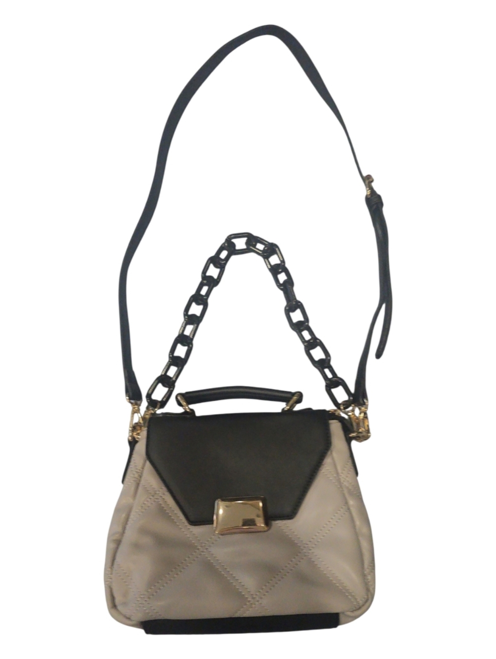 JEN & CO. Chic Two-Tone Quilted Crossbody Bag - Black & Cream 3 handel Options - Picture 2 of 12